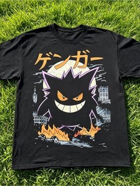 Pokémon anime Gengar pattern T-shirt,retro 90s Japanese style, unisex.